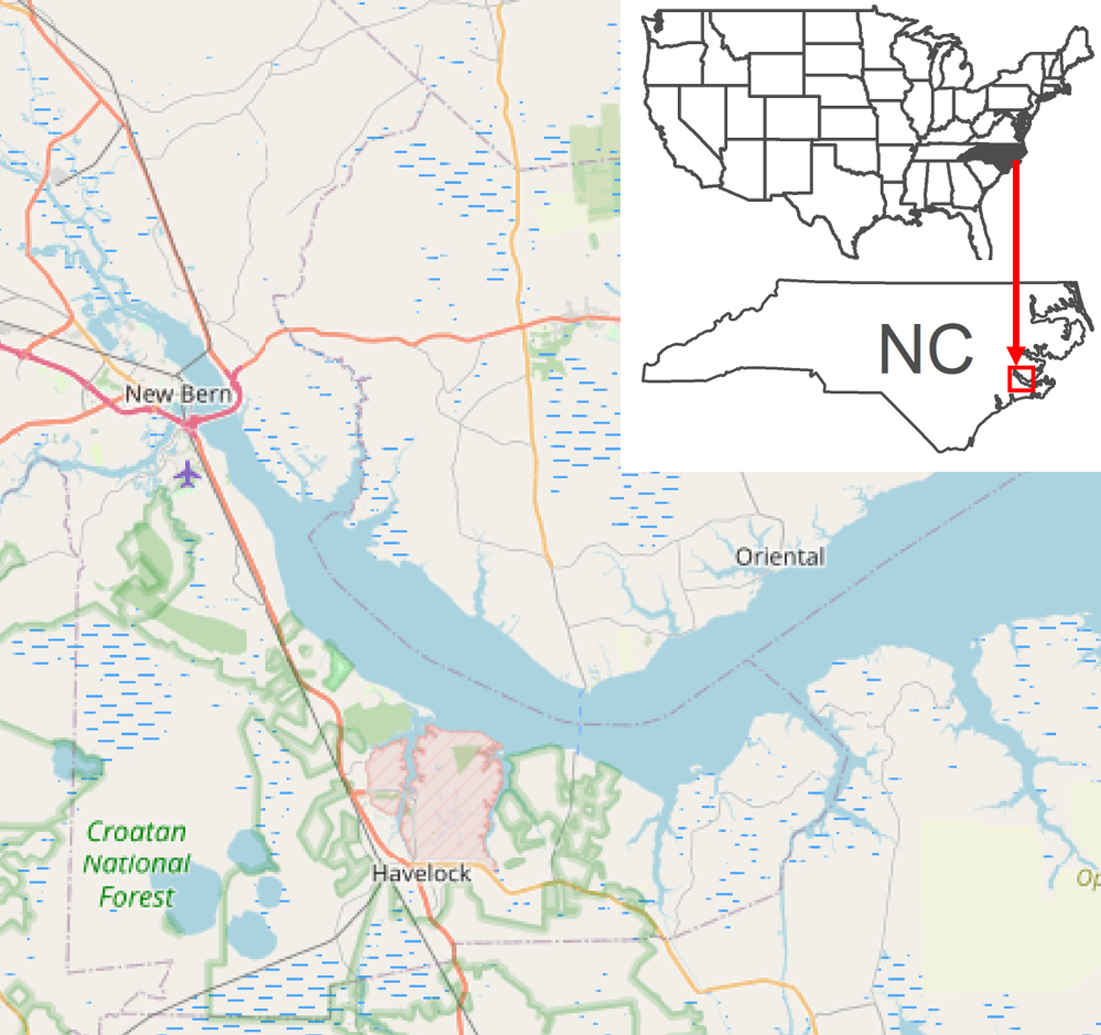 Map of the Neuse River Estuary in NC, USA